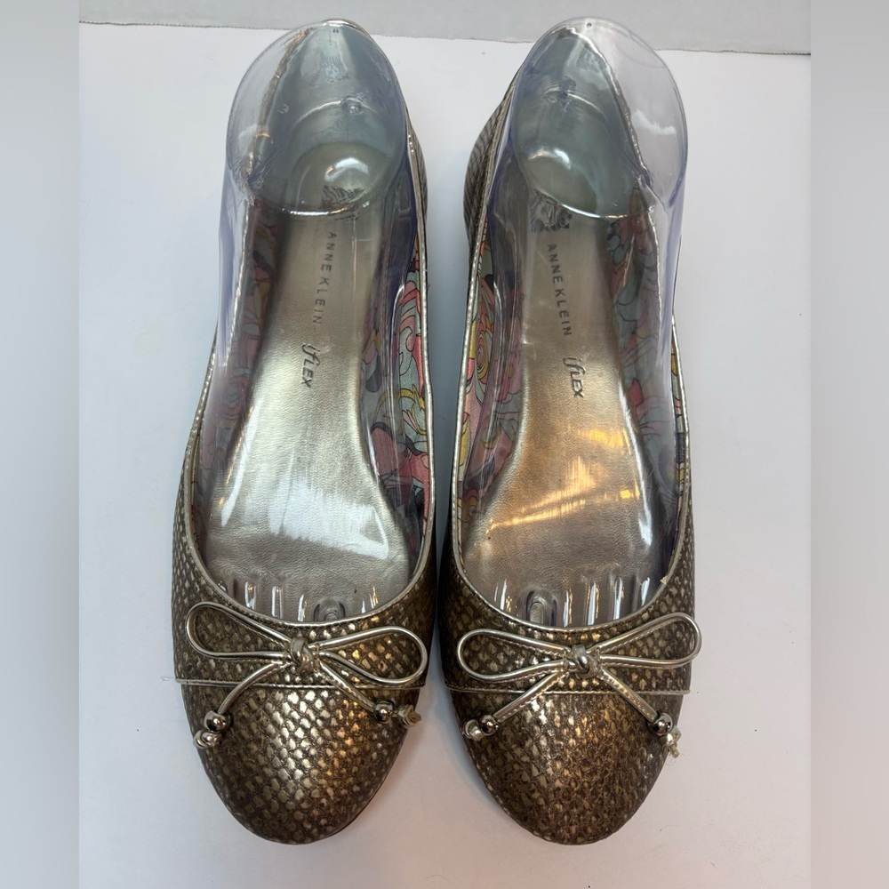Anne Klein I Flex women’s leather ballet flats gold snakeskin textured size 8.5